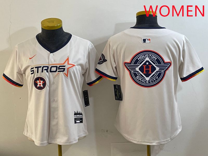 Women Houston Astros Blank Cream Three generations Joint Name 2025 Nike MLB Jersey style 41029
